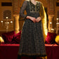 W for Woman Black Printed Chiffon Kurta with Embroidery, Churidar and Dupatta Set