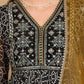 W for Woman Black Printed Chiffon Kurta with Embroidery, Churidar and Dupatta Set