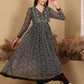 W for Woman Black Printed Chiffon Kurta with Embroidery, Churidar and Dupatta Set