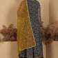 W for Woman Black Printed Chiffon Kurta with Embroidery, Churidar and Dupatta Set