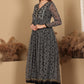 W for Woman Black Printed Chiffon Kurta with Embroidery, Churidar and Dupatta Set