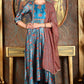 W for Woman Cerulean Blue Floral Printed Japanese Satin Kurta, Pants And Dupatta Set