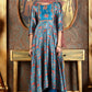 W for Woman Cerulean Blue Floral Printed Japanese Satin Kurta, Pants And Dupatta Set