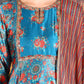 W for Woman Cerulean Blue Floral Printed Japanese Satin Kurta, Pants And Dupatta Set