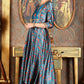 W for Woman Cerulean Blue Floral Printed Japanese Satin Kurta, Pants And Dupatta Set