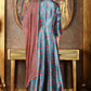 W for Woman Cerulean Blue Floral Printed Japanese Satin Kurta, Pants And Dupatta Set