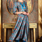 W for Woman Cerulean Blue Floral Printed Japanese Satin Kurta, Pants And Dupatta Set