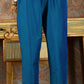 W for Woman Cerulean Blue Floral Printed Japanese Satin Kurta, Pants And Dupatta Set