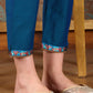 W for Woman Cerulean Blue Floral Printed Japanese Satin Kurta, Pants And Dupatta Set
