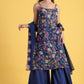 W for Woman Blue Printed Metallic Embroidery Straight Kurta & Sharara with Dupatta Set
