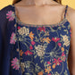 W for Woman Blue Printed Metallic Embroidery Straight Kurta & Sharara with Dupatta Set