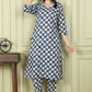 W for Woman Blue Floral Printed Cotton Blend Straight Kurta And Pants Co-Ord Set