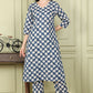 W for Woman Blue Floral Printed Cotton Blend Straight Kurta And Pants Co-Ord Set