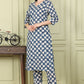W for Woman Blue Floral Printed Cotton Blend Straight Kurta And Pants Co-Ord Set