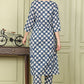 W for Woman Blue Floral Printed Cotton Blend Straight Kurta And Pants Co-Ord Set