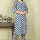 W for Woman Blue Floral Printed Cotton Blend Straight Kurta And Pants Co-Ord Set