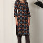 W for Woman Black Floral Printed Pure Cotton Kurta And Pants Co-Ord Set