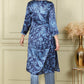 W for Woman Blue Floral Printed With Thread Work Japenese Satin Kurta And Pants Set