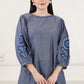 W for Woman Blue Solid Pure Cotton Chambray Embroidered Top