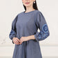 W for Woman Blue Solid Pure Cotton Chambray Embroidered Top