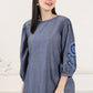 W for Woman Blue Solid Pure Cotton Chambray Embroidered Top