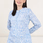 W for Woman Blue Floral Printed Mandarin Collar Pure Cotton Tunic