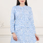 W for Woman Blue Floral Printed Mandarin Collar Pure Cotton Tunic
