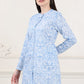 W for Woman Blue Floral Printed Mandarin Collar Pure Cotton Tunic