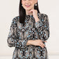 W for Woman Black Floral Printed Pure Cotton Shirt Collar Tunic