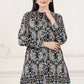 W for Woman Black Floral Printed Pure Cotton Shirt Collar Tunic