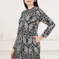 W for Woman Black Floral Printed Pure Cotton Shirt Collar Tunic