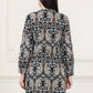 W for Woman Black Floral Printed Pure Cotton Shirt Collar Tunic