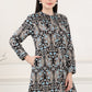 W for Woman Black Floral Printed Pure Cotton Shirt Collar Tunic