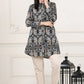 W for Woman Black Floral Printed Pure Cotton Shirt Collar Tunic
