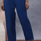 W for Woman Blue Cotton Straight Pants With Mirror Hemline