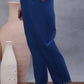 W for Woman Blue Cotton Straight Pants With Mirror Hemline