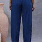 W for Woman Blue Cotton Straight Pants With Mirror Hemline