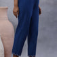 W for Woman Blue Cotton Straight Pants With Mirror Hemline