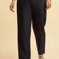 W for Woman Blue Cotton Flax Straight Pants With Embroidery