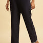 W for Woman Blue Cotton Flax Straight Pants With Embroidery