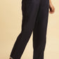 W for Woman Blue Cotton Flax Straight Pants With Embroidery