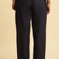 W for Woman Blue Cotton Flax Straight Pants With Embroidery