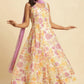 W for Woman White Sleeveless Printed Flared Kurta, Pants And Dupatta Set