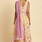 W for Woman White Sleeveless Printed Flared Kurta, Pants And Dupatta Set
