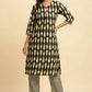 W for Woman Black Printed Straight Kurta And Pants Set