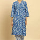 W for Woman Blue Leaf Printed Straight Kurta And Pants Set