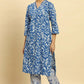 W for Woman Blue Leaf Printed Straight Kurta And Pants Set