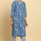 W for Woman Blue Leaf Printed Straight Kurta And Pants Set