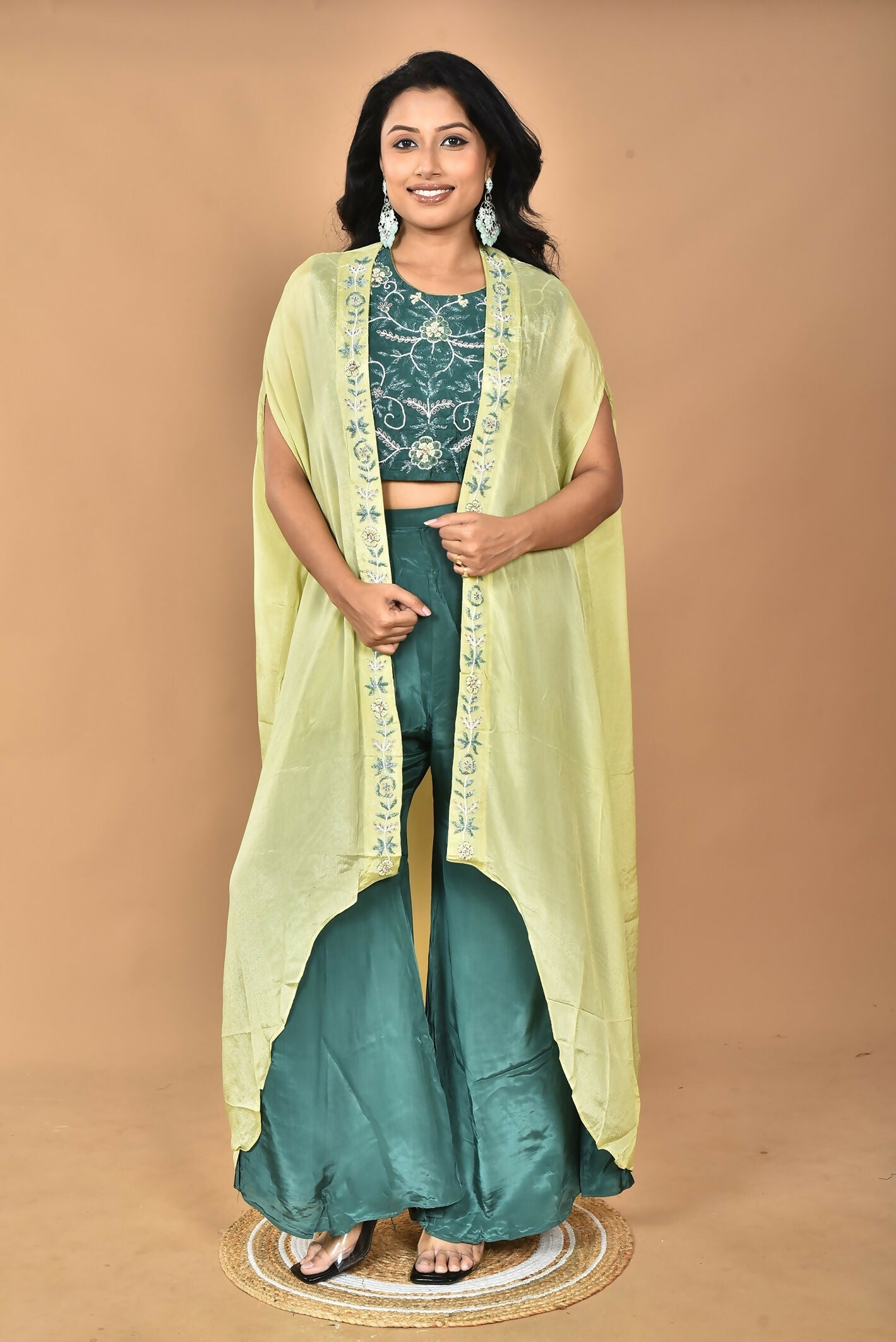 Morchari Women Hand Embroidery Crop Top-Green - Swadesiicart