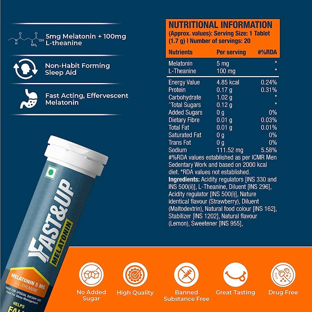 Fast&Up Melatonin Effervescent Tablets – Strawberry Flavor - Swadesiicart